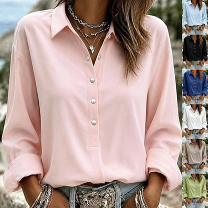 Womens Elegant And Fashionable Button-up Collar Shirt