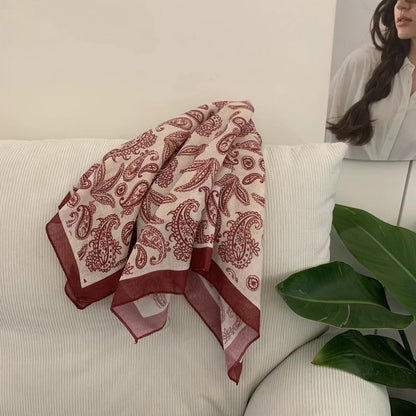Korean-style Cashew Flower Cotton-Linen Square Scarf For Women