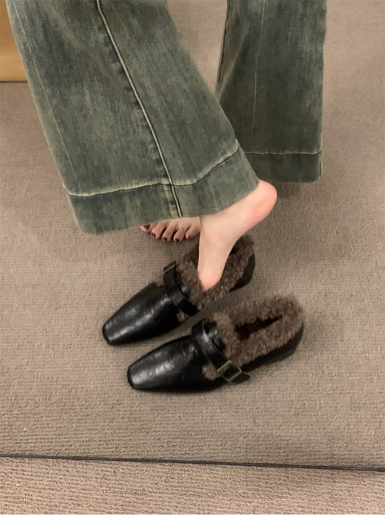 Block Heel Mary Jane Women Shoes Fleece Lined Pumps 2025 Autumn Winter New Warm Deep Mouth Shoes Furry Shoes Outdoor Cotton Shoes