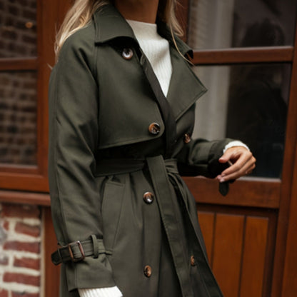 Womens Solid-color Long Lapel Loose-fit Trench Coat