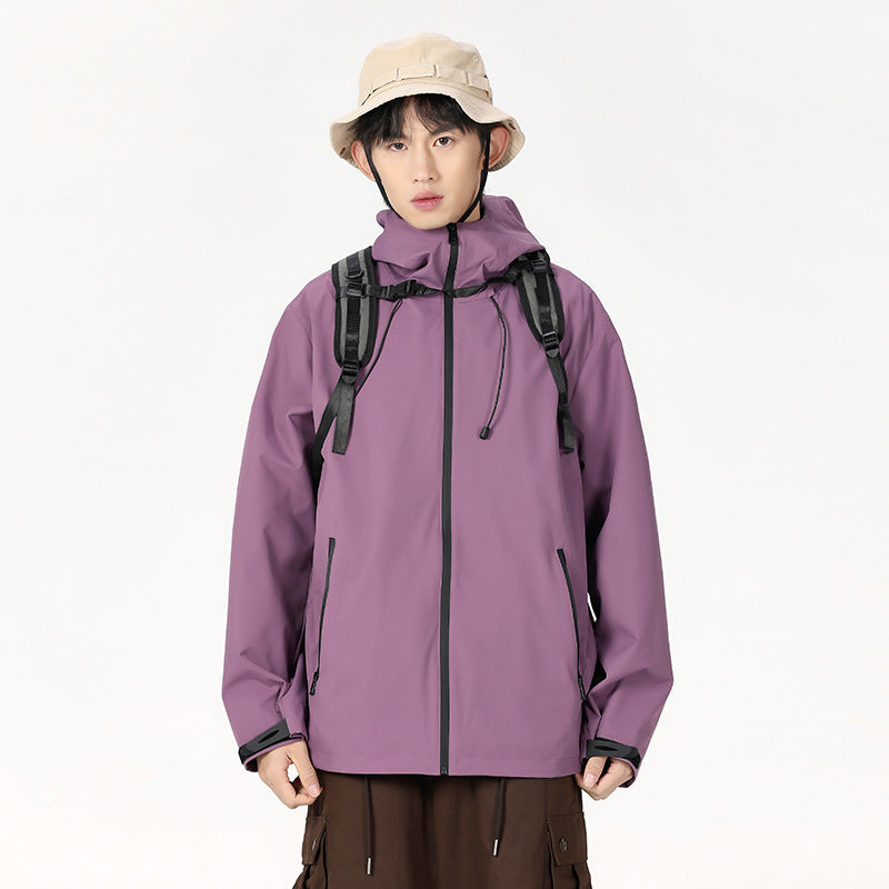 Outdoor Windproof And Waterproof Bomber Jacket Couples Style Hooded Trench Coat