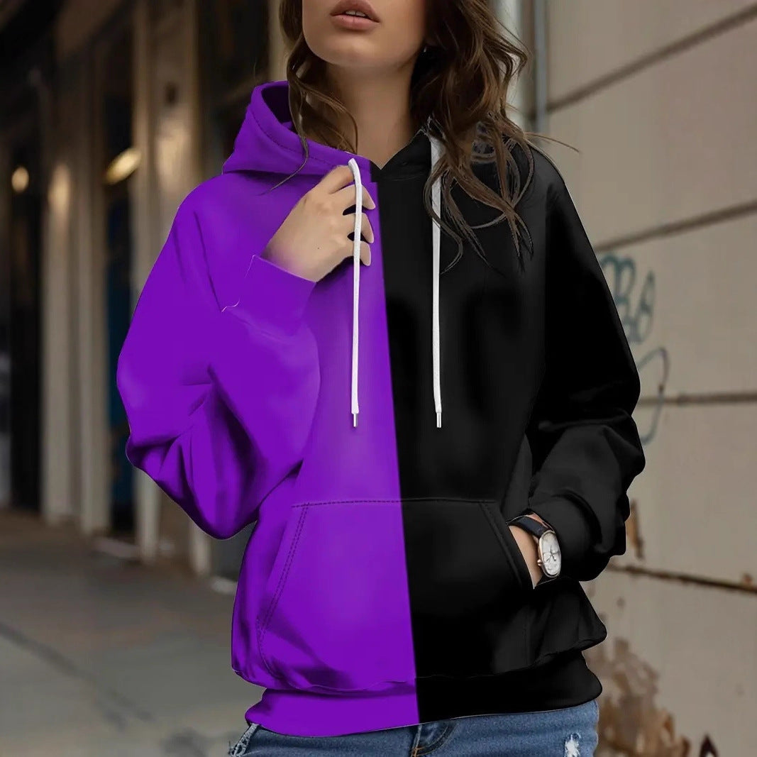 Womens Retro Plaid Patchwork Printed Hoodie