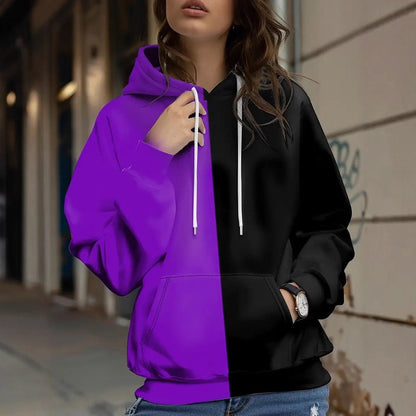 Womens Retro Plaid Patchwork Printed Hoodie