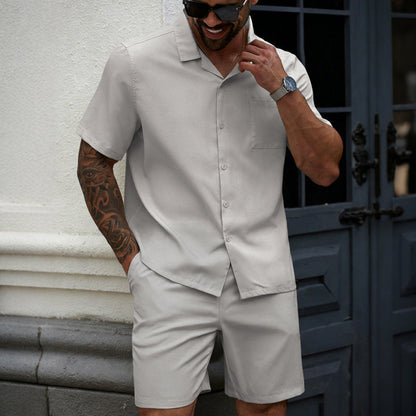 Solid-color Lapel Shirt Casual Suit For Men