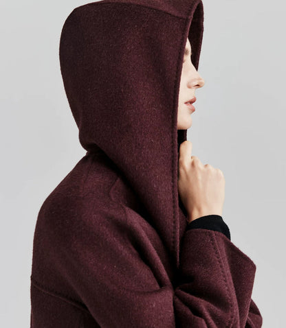 Hooded Oversized V-neck Cashmere Bathrobe Coat
