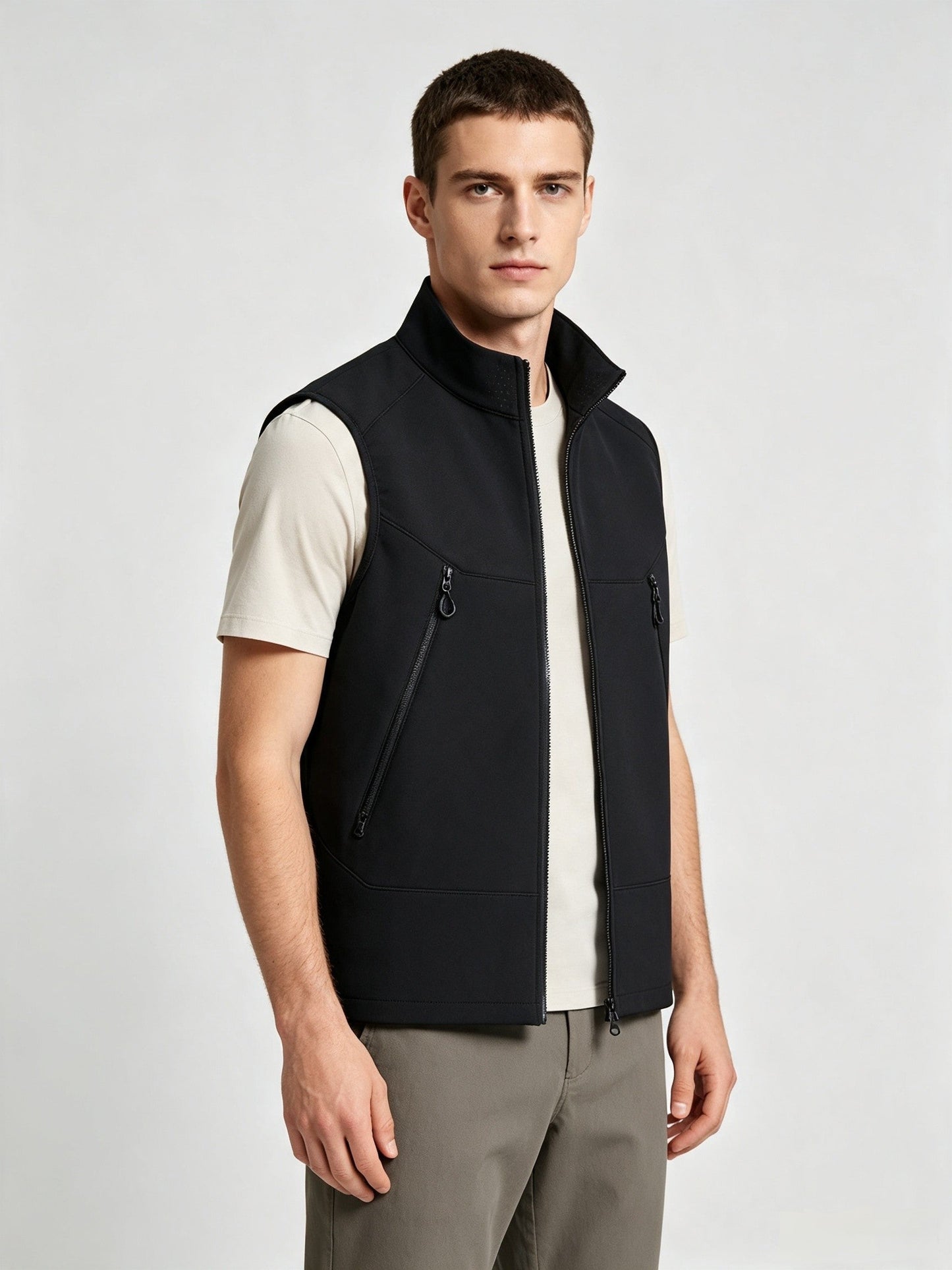 Couple Stand Collar Outdoor Vest Thin Fleece Lined Warm Sleeveless Waistcoat Wind Resistant Waterproof Functional Sports Gilet Zipper Pockets Casual Outerwear For Autumn Winter