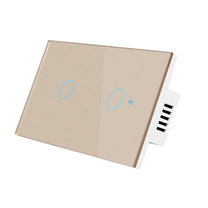 Smart RF Touch Light Switch (2-Gang) – Glass Panel Wall Switch with Remote/App Control