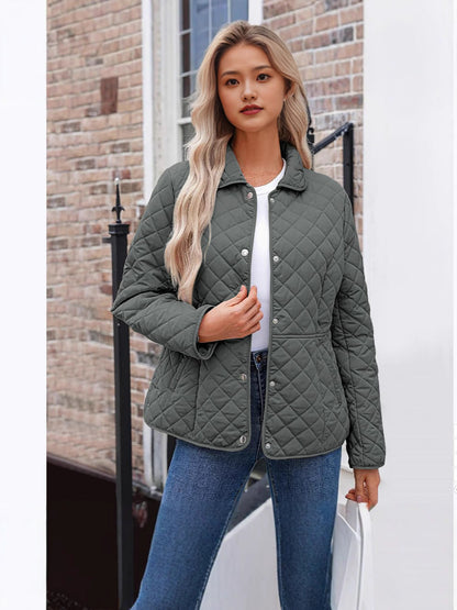 Womens Casual Solid-color Lapel Quilted Jacket