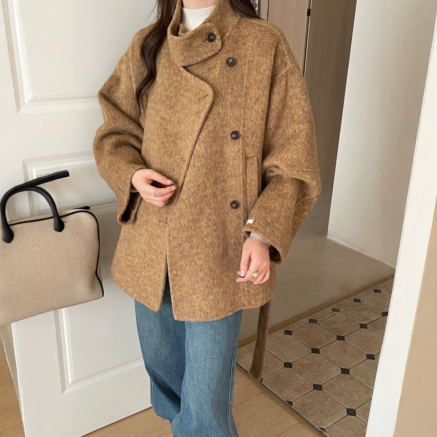 Lace-up Mid-length Double-faced Wool Coat Womens Wool Outerwear