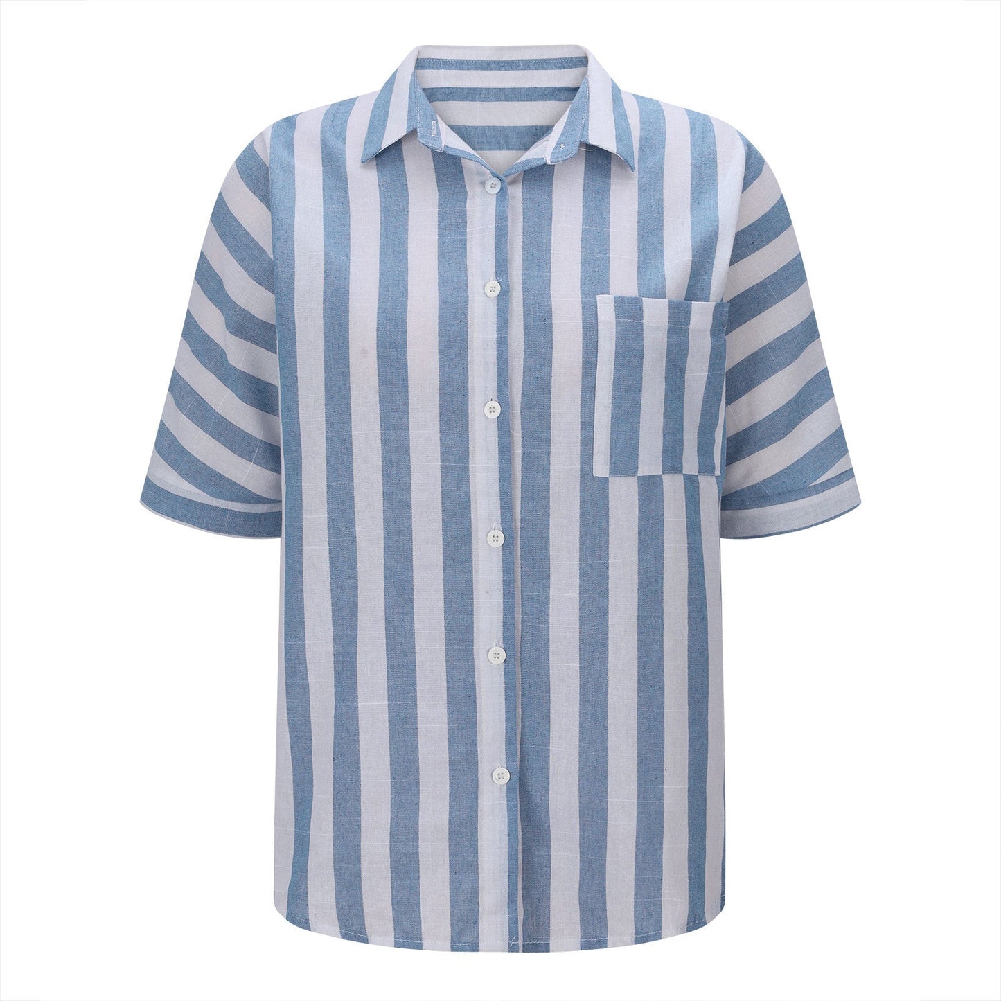 Striped Short Sleeve Lapel Casual Button Pocket Cardigan Short Sleeve Shirt