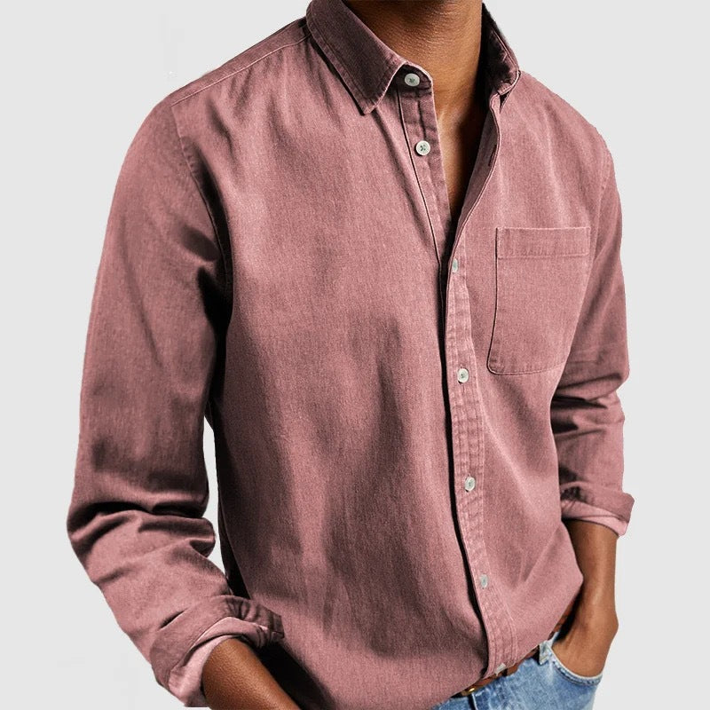 Cross-border Amazon Foreign Trade Europe And The United States Men's New Lapel Solid Color Shirt Men's Retro Long Sleeve Shirt
