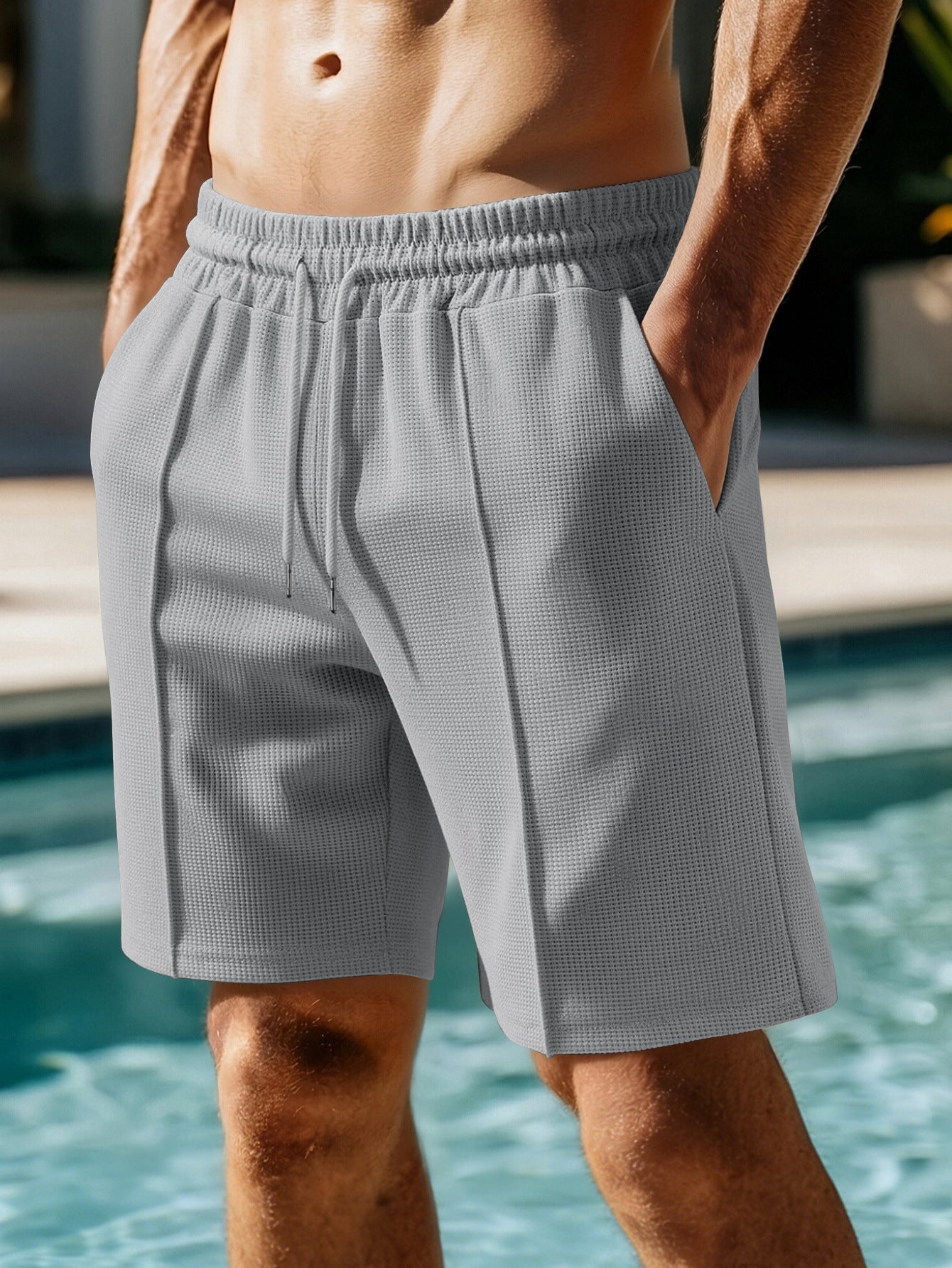 Men's Five-Piece Waffle Pattern American Heavyweight Trendy Versatile Casual Solid Color Sports Shorts