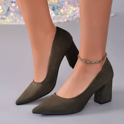 Womens Stylish Block-heeled Work Pumps