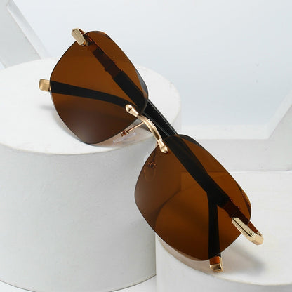 Fashionable Rimless Metal Sunglasses With Cut-out Edges