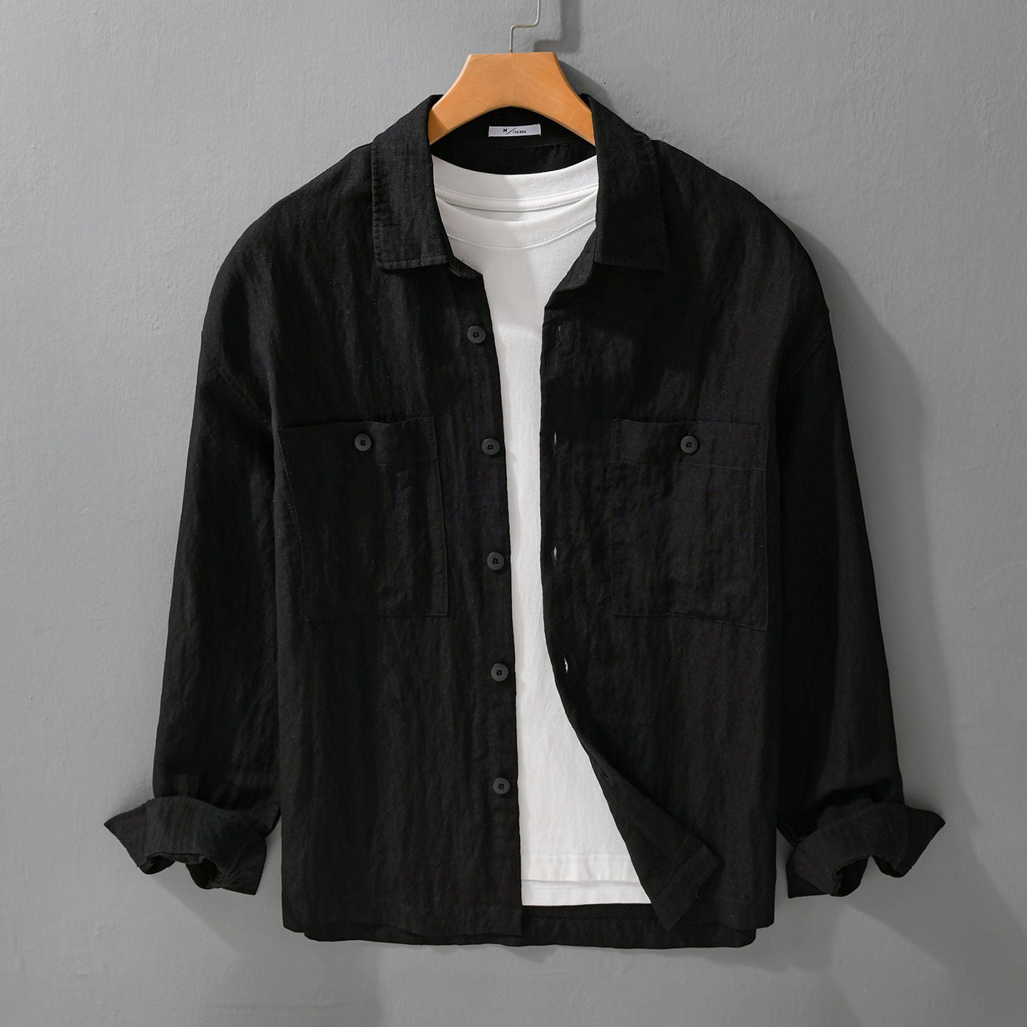 Mens Linen Long-sleeve Shirt Relaxed-fit Blouse