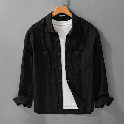 Mens Linen Long-sleeve Shirt Relaxed-fit Blouse