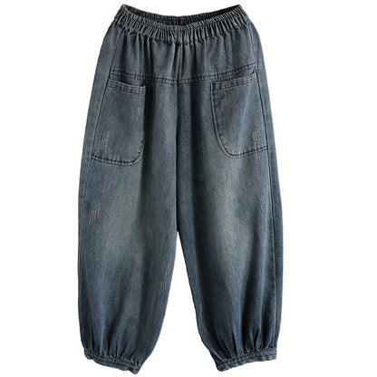 Plus-size Straight-leg Denim Cropped Pants Womens Korean-style Loose Fit