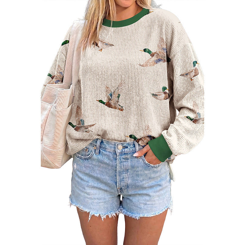 Womens Relaxed-fit Pullover Sweatshirt With An Animal Print