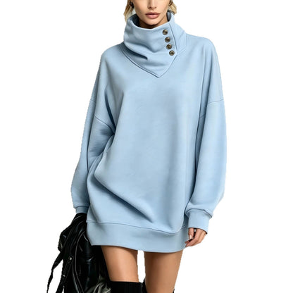 Vintage Loose-Fit Button-Down Mid-Length Womens Sweatshirt