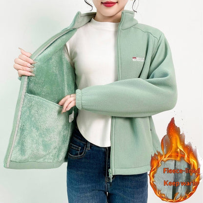 Fleece-lined Heavyweight Polar Fleece Windproof And Warm Stand-collar Jacket