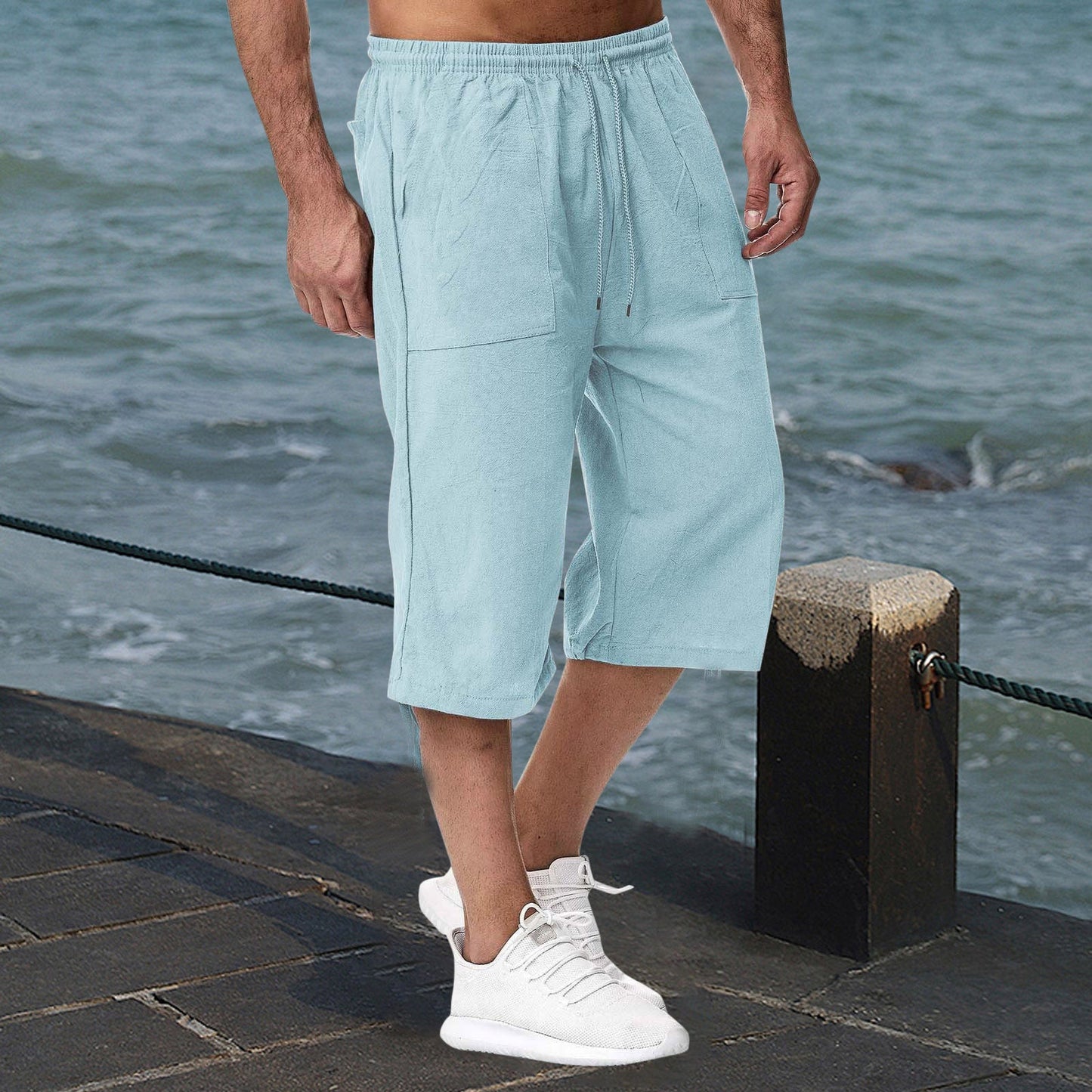 Amazon Europe And America 2026 Cross-Border Men's Casual Cotton-Linen Sports Pants Summer Cotton-Linen Cropped Casual Pants Men