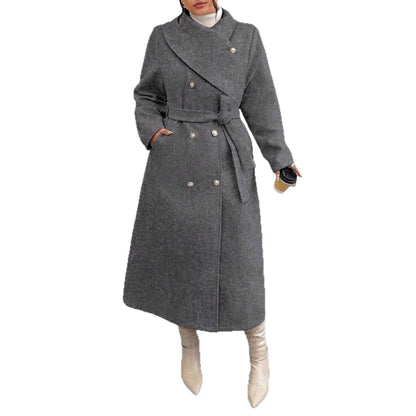 New Winter Womens Double-breasted Wool Coat With An Asymmetrical Collar