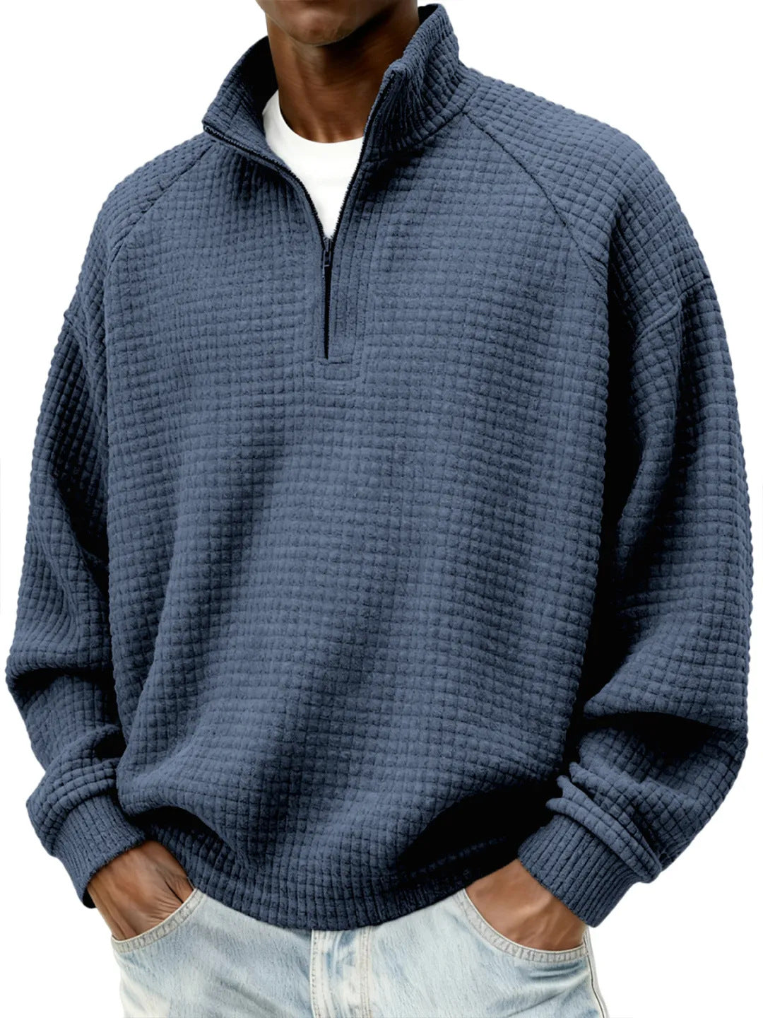 Retro Zipped Small-check Casual Stand-collar Long-sleeve Mens