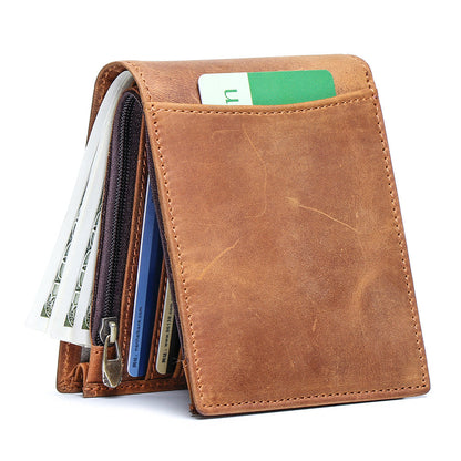 New-style Mens Short Wallet Made From Full-grain Cowhide With Multiple Card Slots