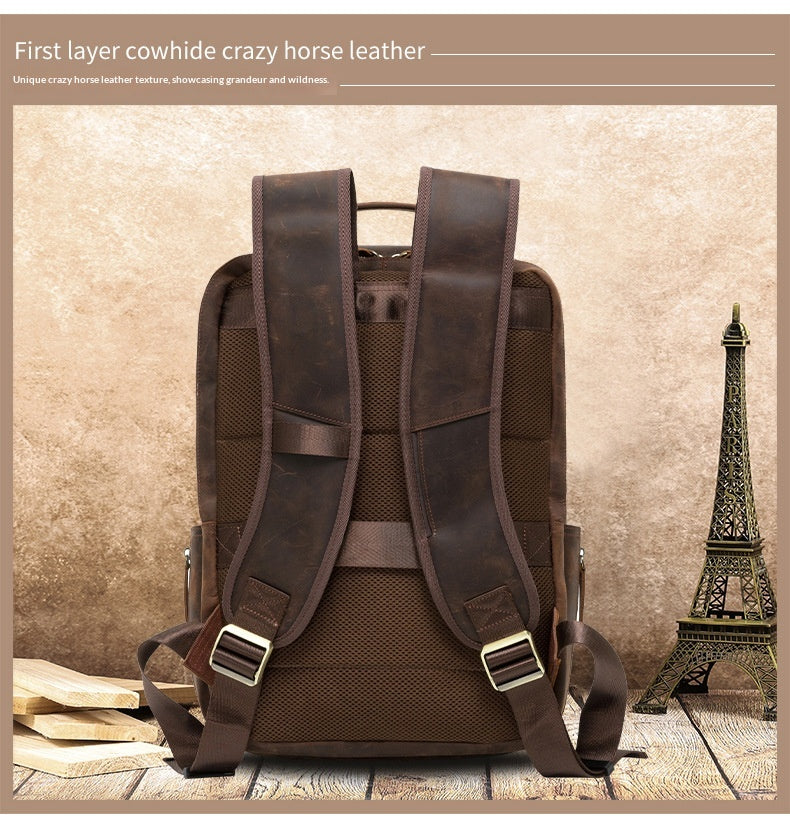 Leather Men's Computer Backpack, Leather Large Capacity Men's Business Travel Bag, Cowhide Backpack