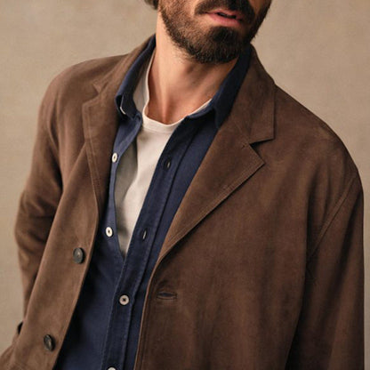 Mens Suede-Lined Lapel Vintage Casual Jacket Coat