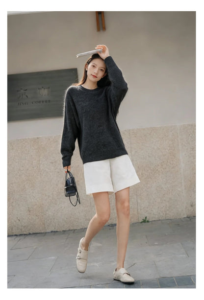Womens Casual, Loose-fitting, Versatile Solid-color Sweater