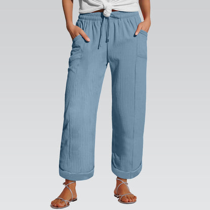 High-waisted Belted Loose-fitting Wide-leg Trousers For Women