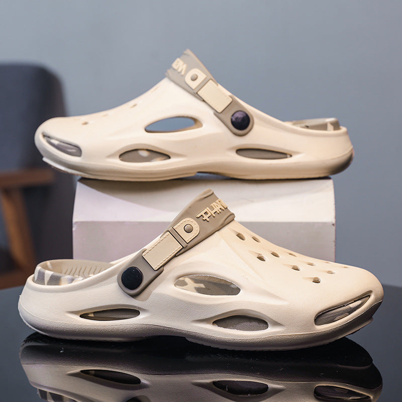 Mens Hollowed-out Closed-toe Non-slip Soft-soled Thick-sole Slippers