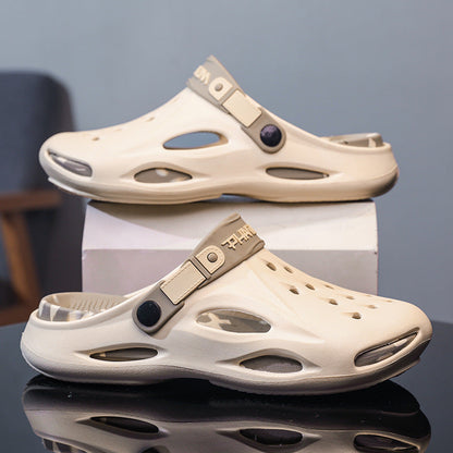Mens Hollowed-out Closed-toe Non-slip Soft-soled Thick-sole Slippers