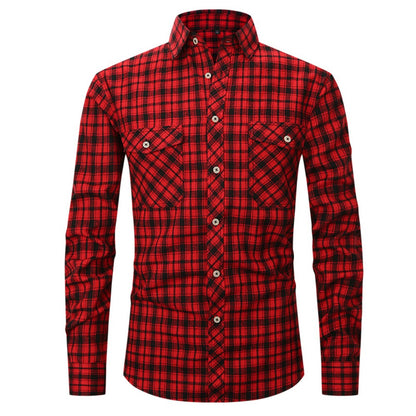 Classic Men's Plaid Shirt With Pockets - Long Sleeve Casual Button Down For Work & Outdoor