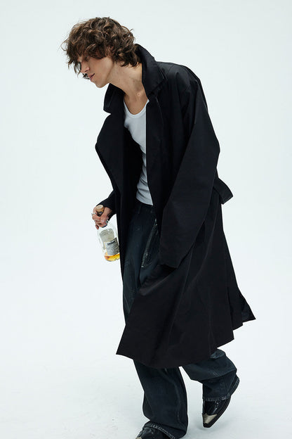 Mens Solid-color Loose-fitting Mid-length Coat