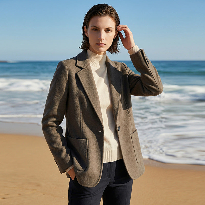 Double-breasted Wool Suit Coat For Women