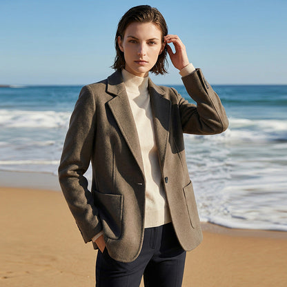 Double-breasted Wool Suit Coat For Women