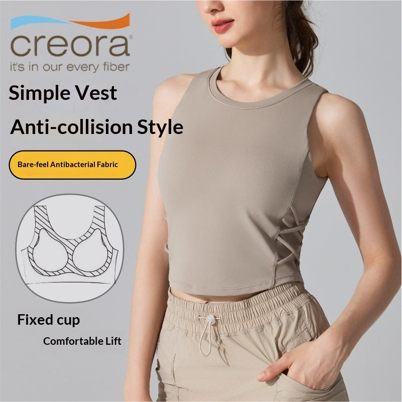 Womens Sleeveless Sports Vest For Running And Fitness With Built-in Bra Padding