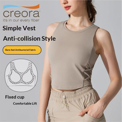 Womens Sleeveless Sports Vest For Running And Fitness With Built-in Bra Padding