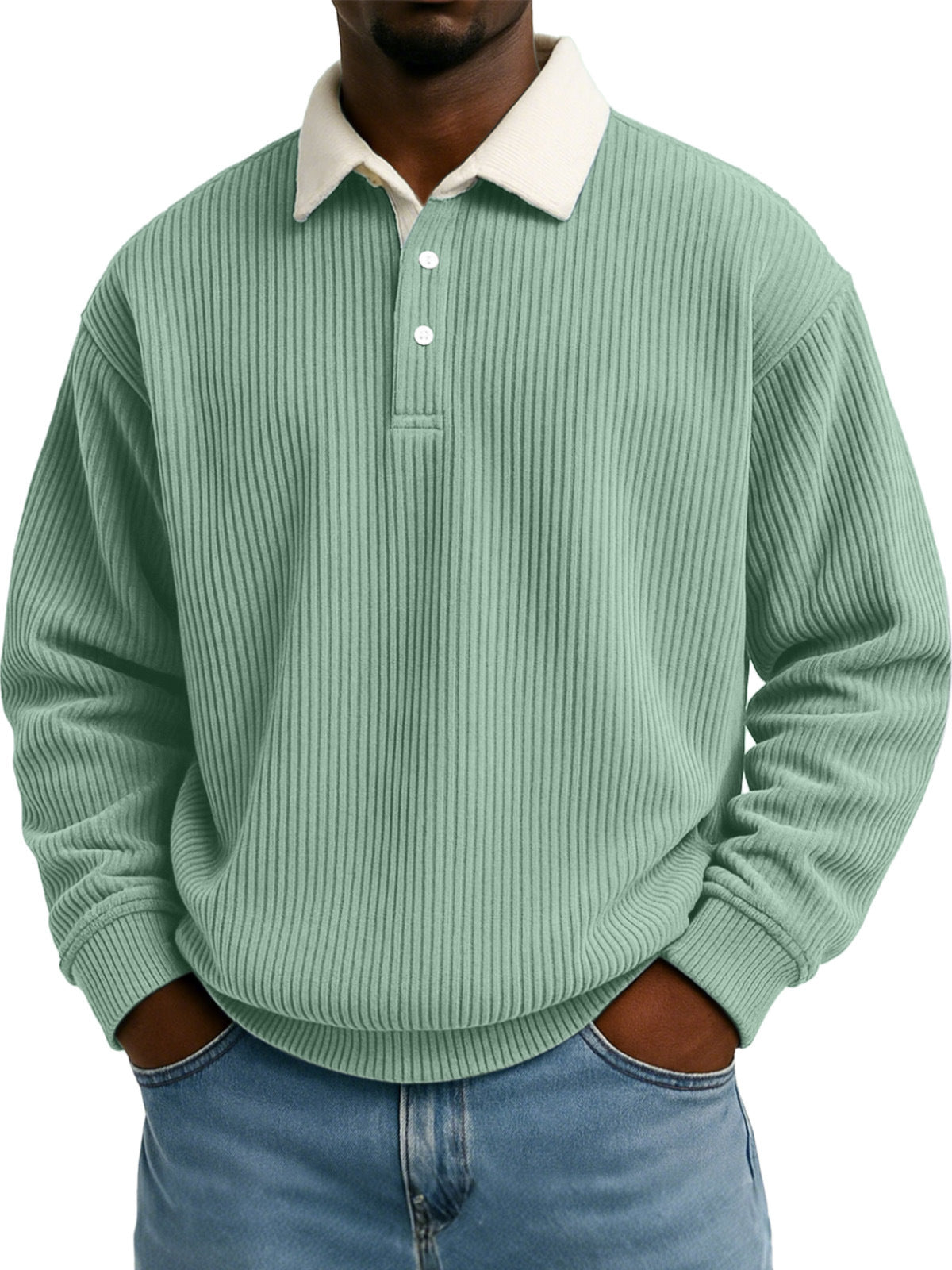 Mens Retro Color-block Corduroy Striped Casual Long-sleeve Shirt
