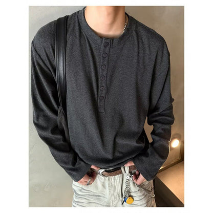 American Style Vintage Long Sleeve Mens Loose-fit Casual All Matching Top
