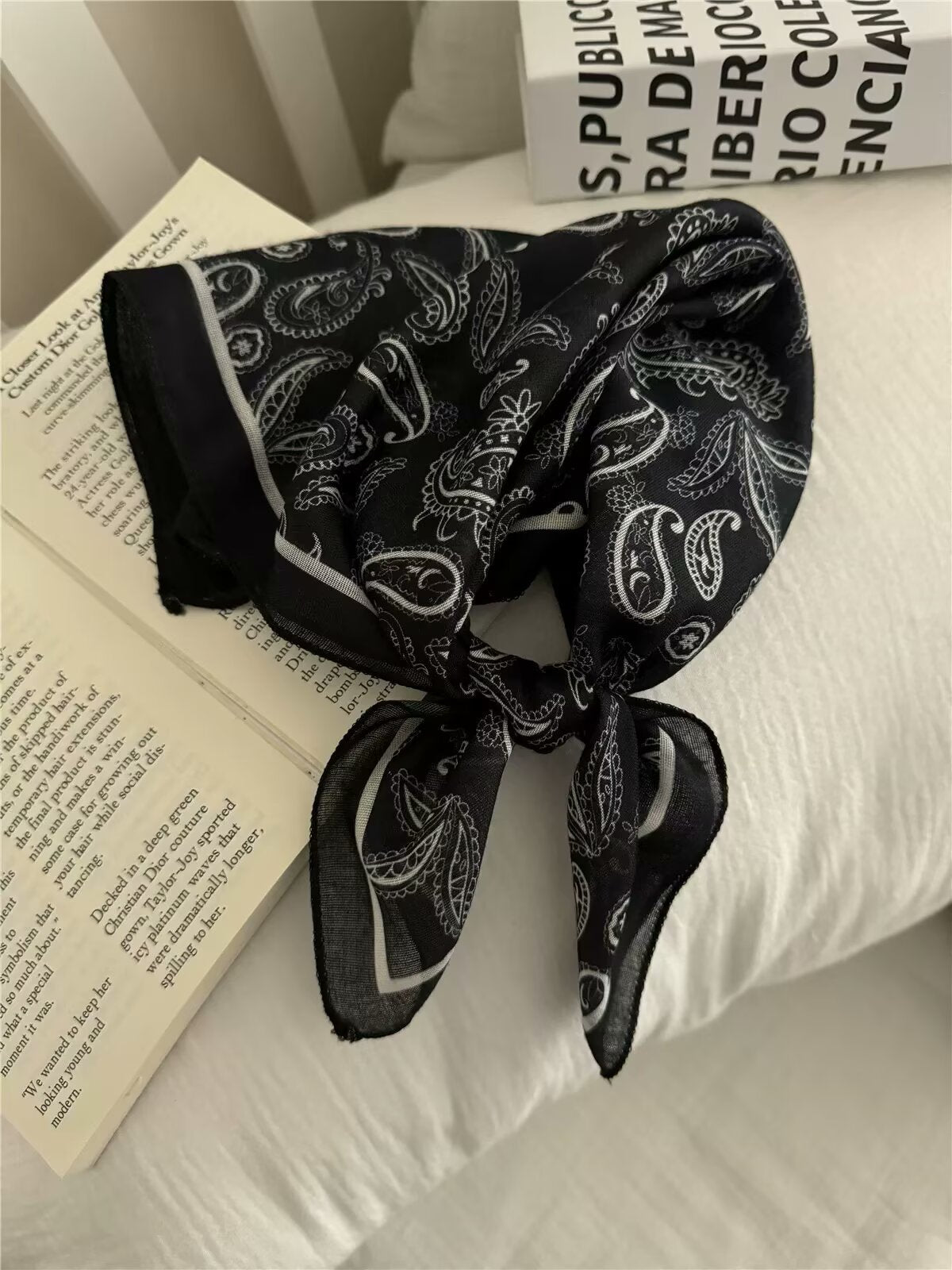 Korean-style Cashew Flower Cotton-Linen Square Scarf For Women