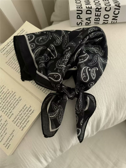 Korean-style Cashew Flower Cotton-Linen Square Scarf For Women