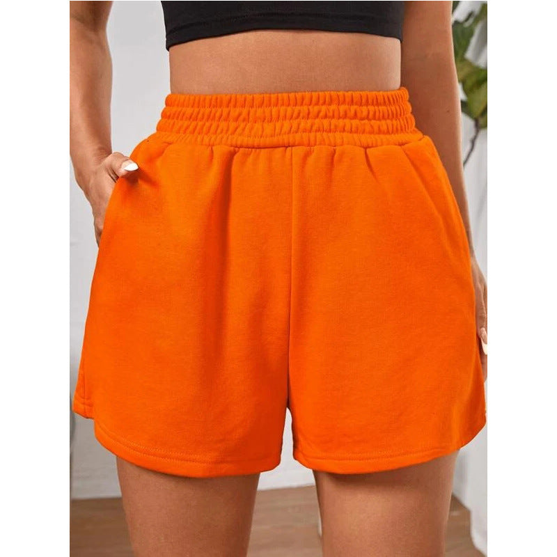 Women's Five-pocket Pants - Simple Solid Color Elastic Waist Wide-leg Solid Color Sports Shorts, With A Drawstring Design, Shaping The Figure And Making It Look Slimmer.
