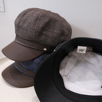 Cross-border Fashion Retro Denim Patch PU Leather Belt Buckle, Newsboy Hat, Casual And Versatile, Artistic Style Painter's Hat
