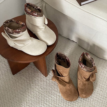 Slouch Ankle Boots Women Round Toe Soft Suede Inner Wedge Short Boots