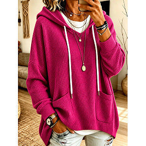 Anuo Self-developed European & American Autumn Winter Women's Waffle Loose Long Sleeve Hoodie Casual Sweatshirt