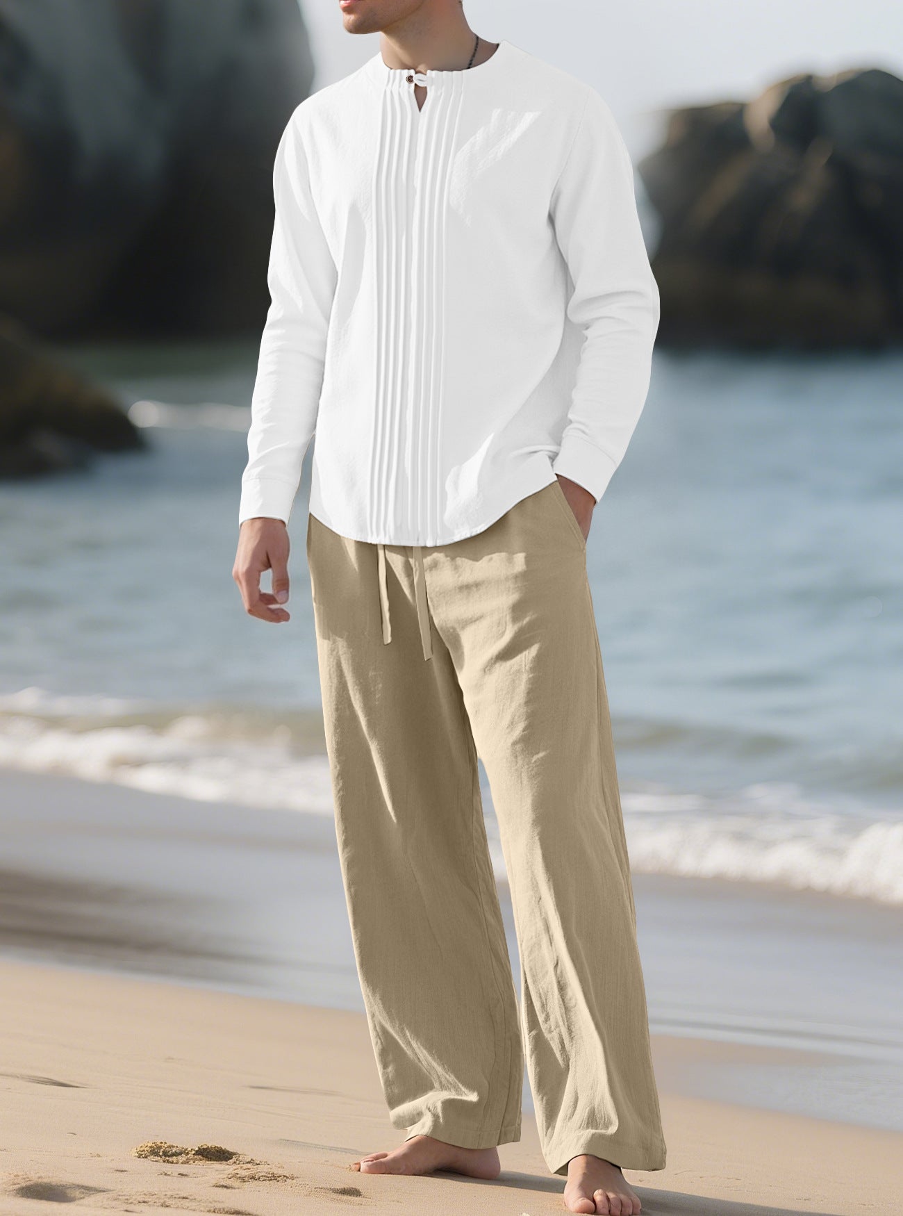 Buttoned Long Sleeve Robe And Straight-leg Pants Mens Suit