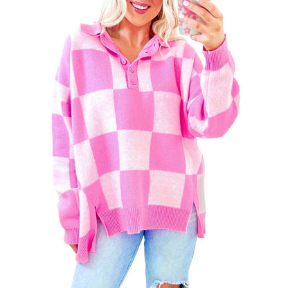 Womens Versatile Loose-fitting Half-button Sweater